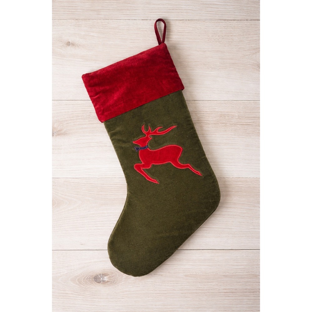 Pottery Barn Christmas Stocking Red Green Cotton Holiday Decor 19x11 3055